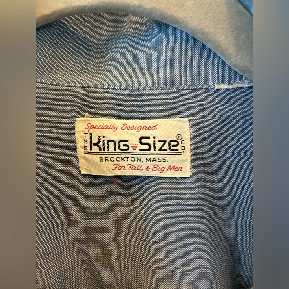 King Size XL Big & Tall Pearl Snap Western Blue Short Sleeve vintage USA made - Picture 5 of 7